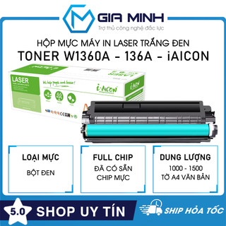 Hộp Mực Máy In Toner W1360A - 136A - iAICON - Tương Thích Máy In Laser Trắng Đen - Full VAT - Full Box