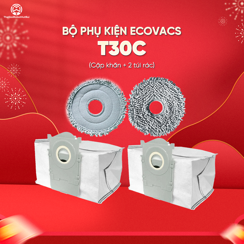 [ Quà Tặng]  Phụ Kiện Ecovacs T30c ( 1 cặp khăn, 2 túi rác )
