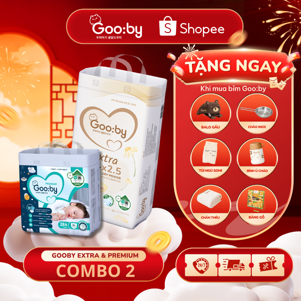 [Kèm quà] Combo 2 bịch bỉm quần (ngày và đêm) Gooby siêu mỏng, đủ size M,L,XL,XXL,XXXL