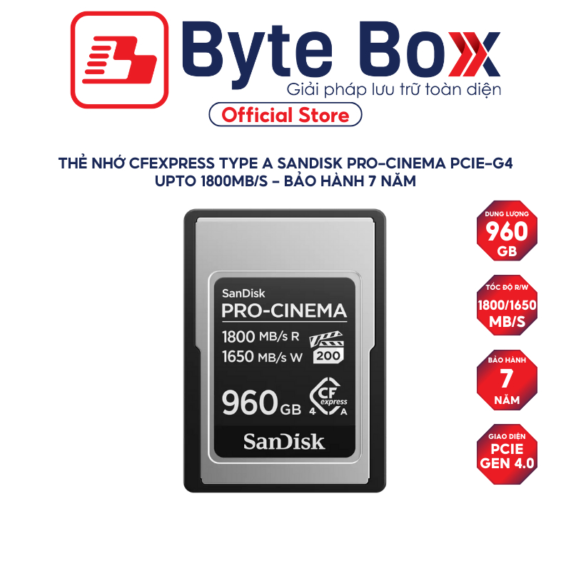 Thẻ nhớ CFexpress Type A SanDisk PRO-CINEMA PCIe-G4 960GB upto 1800MB/s SDCFEA-960G-GN4NN - Bảo hành