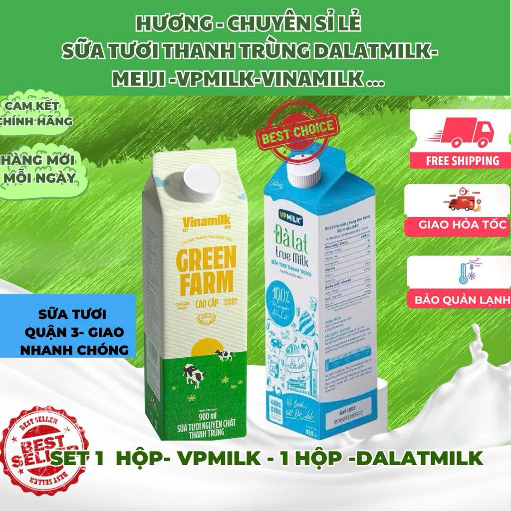 Sữa Thanh Trùng 1 hộp Vinamilk + 1 hộp vpmilk 1l