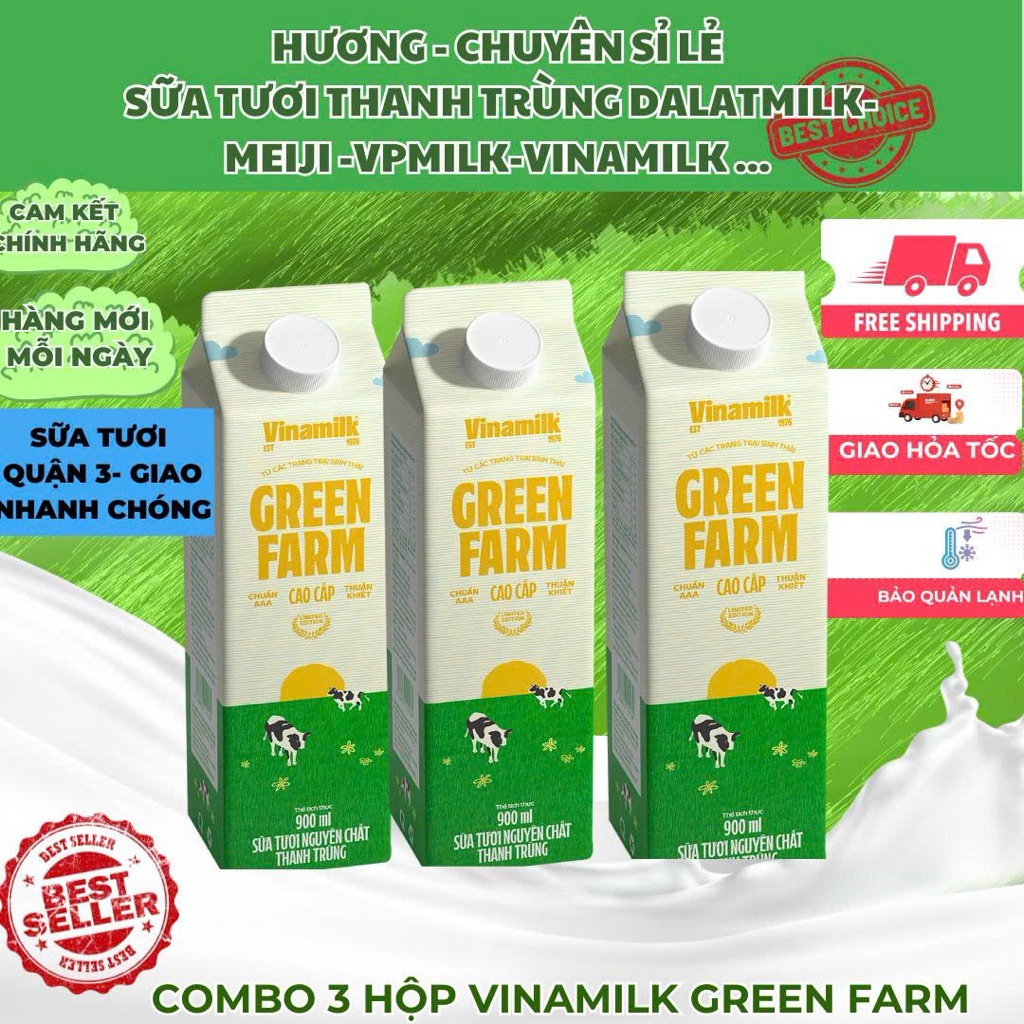 Set 3 Hộp -VINAMILK GREEN FARM 1L KHÔNG ĐƯỜNG (3 HỘP)