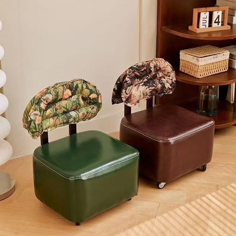 Bàn ghế thấp gỗ tự nhiên bánh xe đa hướng - Ghế bàn trà phòng khách - Ghế đổi giày cửa vào - Ghế trượt cho trẻ em