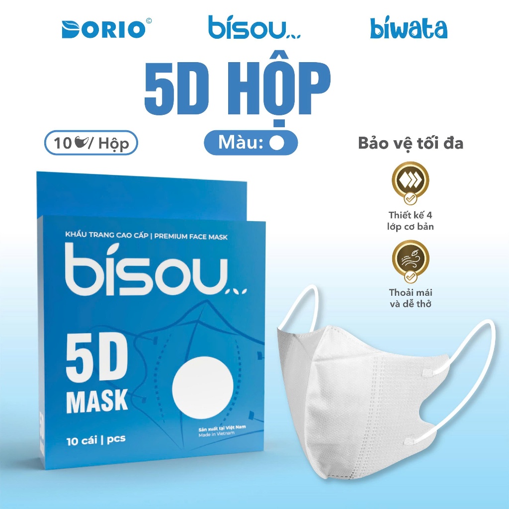 Hộp 10 cái khẩu trang cao cấp 5D hiệu BISOU