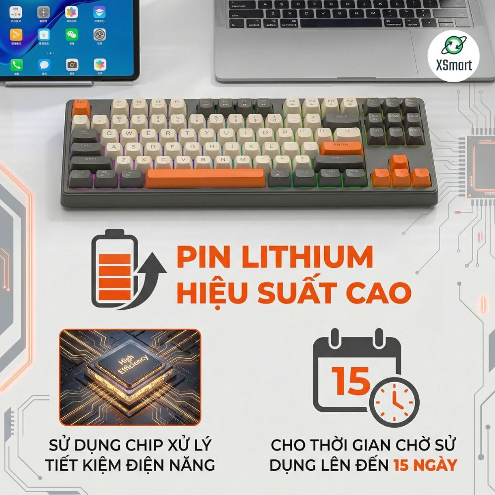 Bàn Phím Không Dây Bluetooth PIN Sạc M87 LED Giả Cơ Gõ Êm Dùng Cho Máy Tính Laptop Điện Thoại | BigBuy360 - bigbuy360.vn