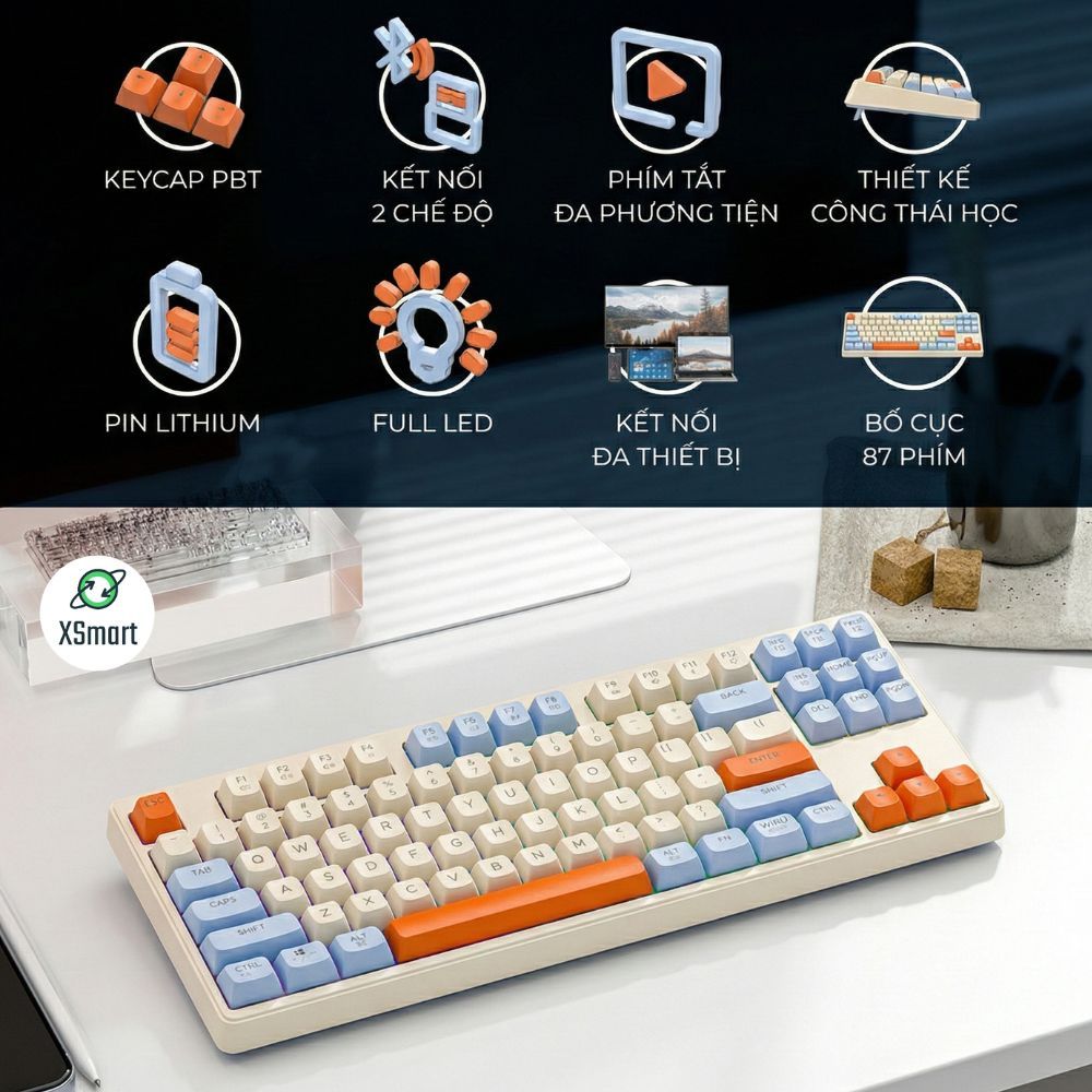 Bàn Phím Không Dây Bluetooth PIN Sạc M87 LED Giả Cơ Gõ Êm Dùng Cho Máy Tính Laptop Điện Thoại | BigBuy360 - bigbuy360.vn