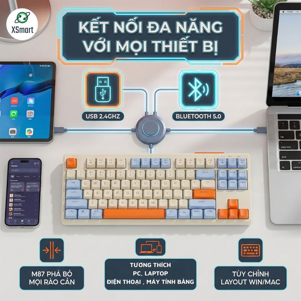Bàn Phím Không Dây Bluetooth PIN Sạc M87 LED Giả Cơ Gõ Êm Dùng Cho Máy Tính Laptop Điện Thoại | BigBuy360 - bigbuy360.vn