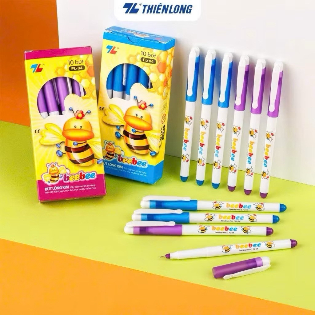 hộp 10 bút cái lông kim bút mực tím be be thiên long F L04
