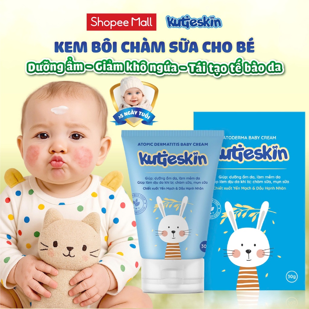 Kem bôi da Kutieskin chữa chàm sữa, mụn sữa, viêm da cơ địa cho bé (Tuýp 30g)