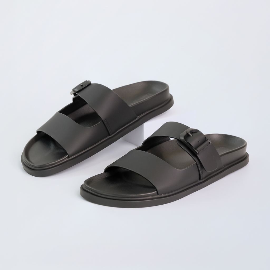 Dép nam CORVIN CORE 1 quai ngang đôi 1 khóa – Da Microfiber, đế cao su êm nhẹ, chống trơn