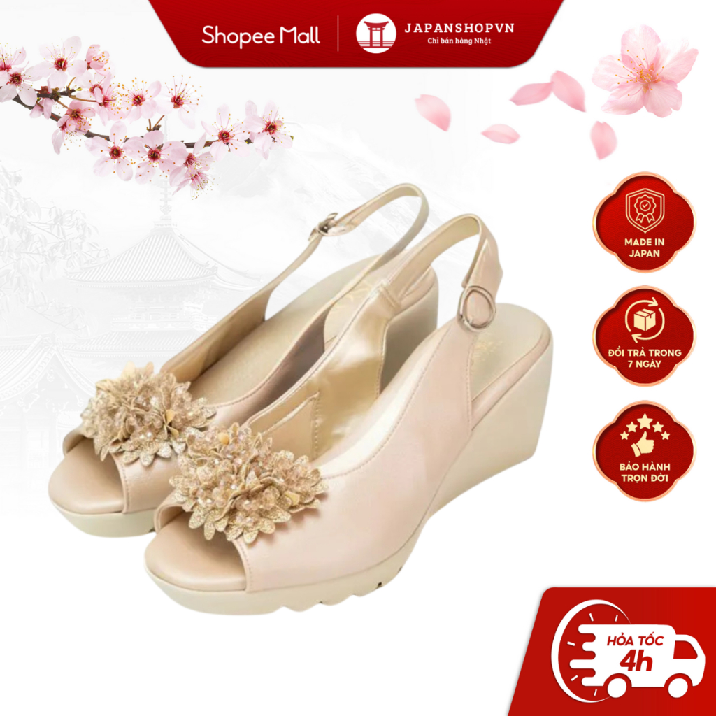 Sandal đế xuồng hoa cúc KOSU cao 8cm, sandan hở mũi siêu nhẹ, chống thấm nước trơn trượt K-24012 Nhậ