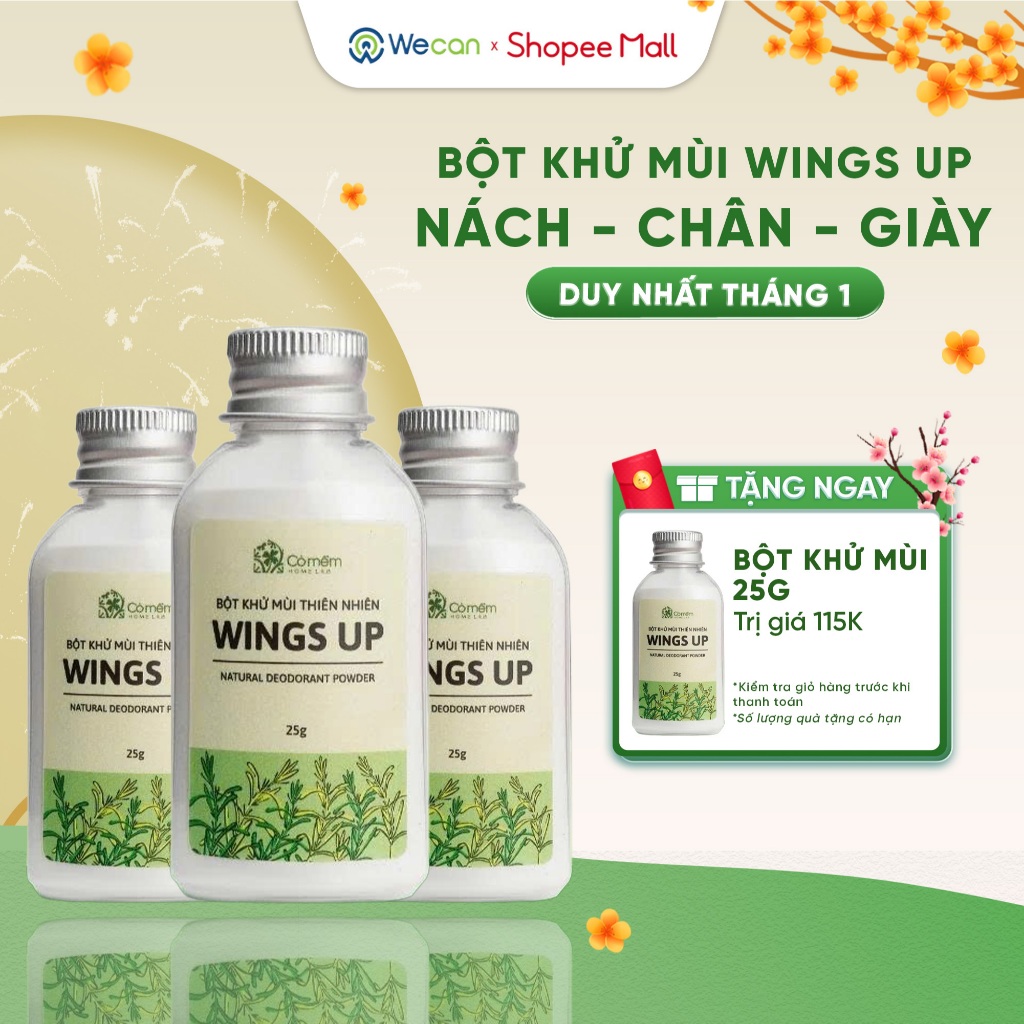 [Mua 3 tặng 1] Combo 3 Bột Khử Mùi Toàn Thân, Xịt Khử Mùi Wings Up Cỏ Mềm Hạn Chế Hôi Chân, Hôi Giày