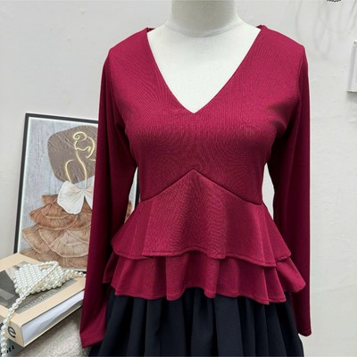 Áo Kiểu Bigsize Nữ Dáng Croptop Tay Dài Áo Thun Ôm Cổ V Vạt Xòe Tầng Tiểu Thư Nhẹ Nhàng A344