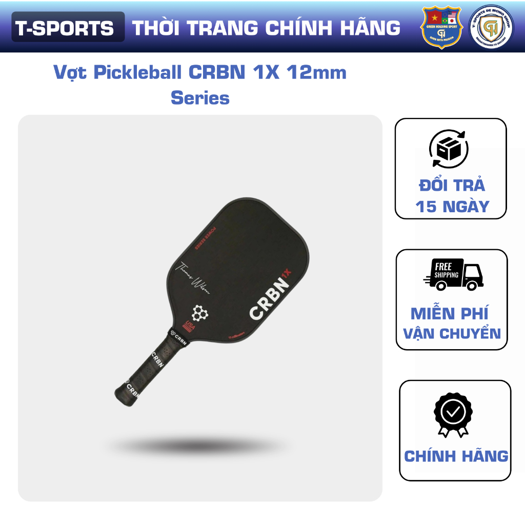 Vợt Pickleball CRBN 1X 12mm Series - Bề Mặt Carbon T700, Phù Hợp Người Chơi Trung Cấp