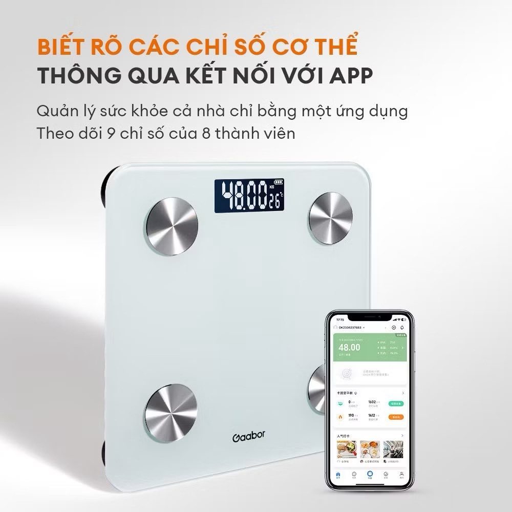 Cân sức khỏe điện tử thông minh Gaabor GWS-M02A phân tích chỉ số cơ thể có app đo cân nặng y tế