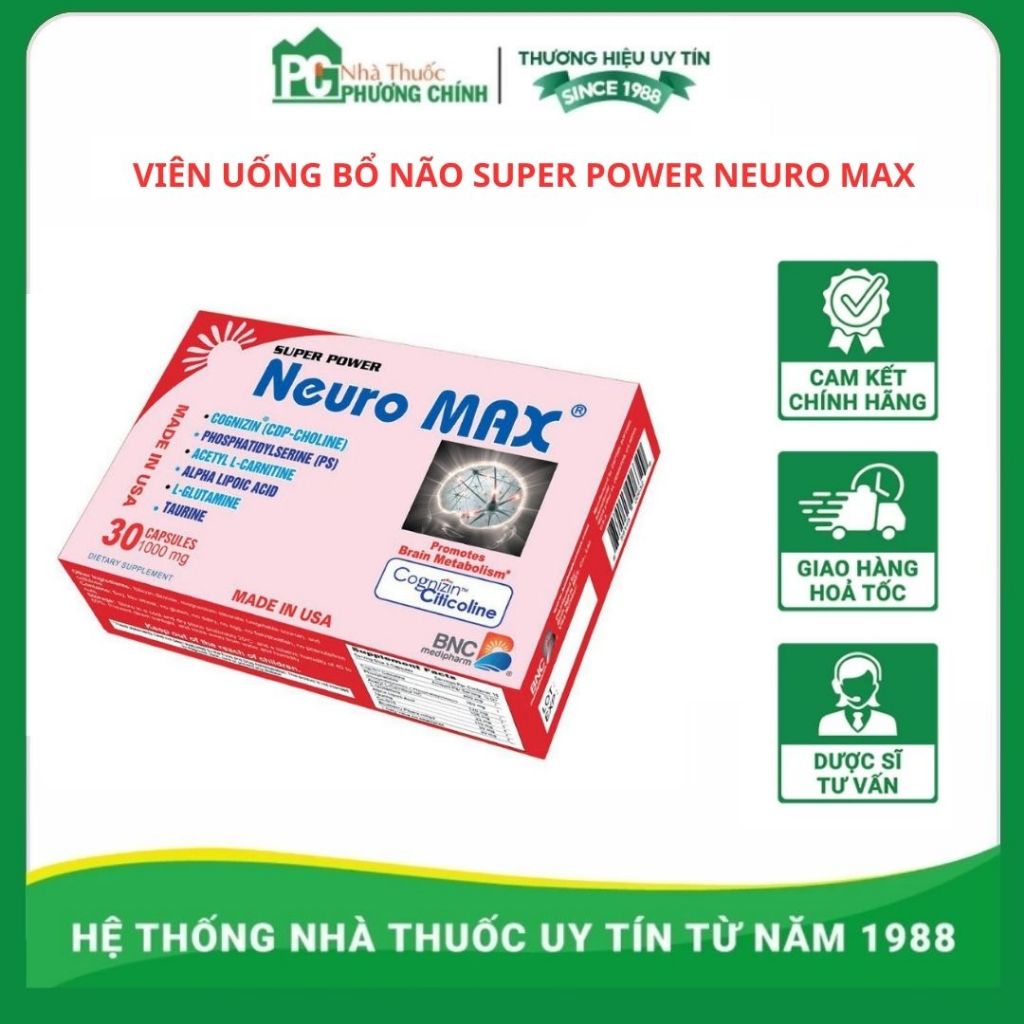Viên Uống Bổ Não Super Power Neuro Max - Hỗ Trợ Phục Hồi Chức Năng Não Bộ (Hộp 30 Viên)