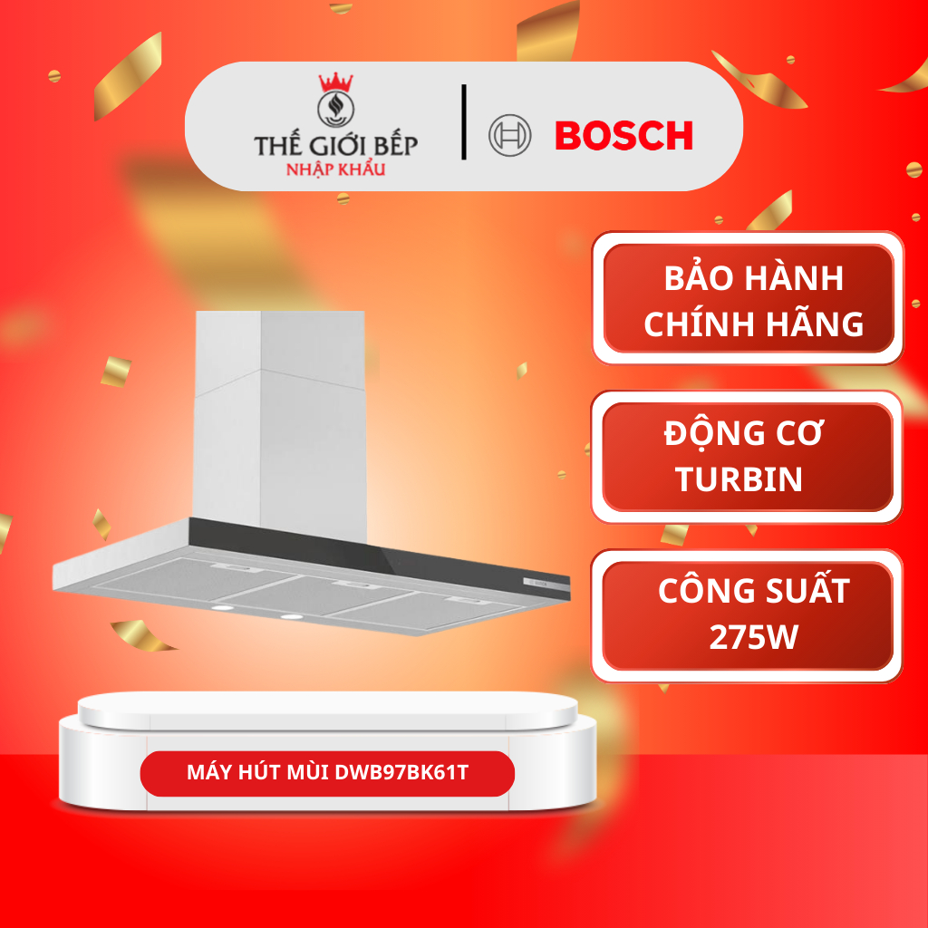 Máy hút mùi áp tường Bosch DWB97BK61T - 3 tốc độ tăng cường, điều khiển cảm ứng