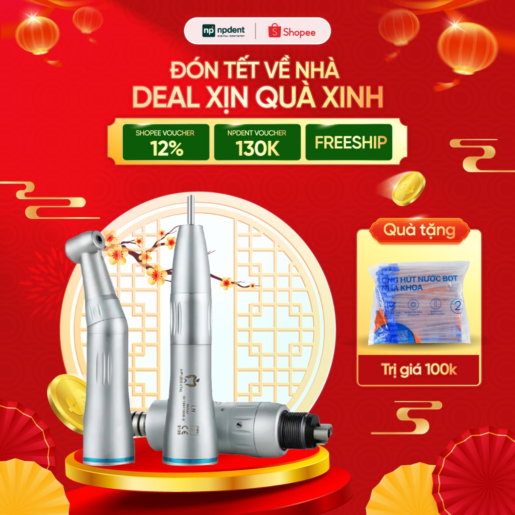 Tay khoan chậm NPDENT APPLE DENTAL GOLD L - M4-LN, độ ồn thấp ≤65dB, tương thích cao, bảo hành 3 thá