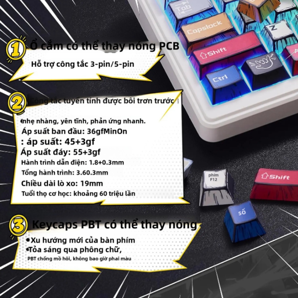 Bàn phím cơ AULA 3 Mode F75 Phiên Bản Màu Comic Gundam Không Dây Hotswap Bluetooth 5.1USB 2.4G Có Núm Vặn Đa Năng | BigBuy360 - bigbuy360.vn