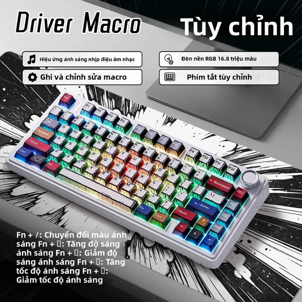 Bàn phím cơ AULA 3 Mode F75 Phiên Bản Màu Comic Gundam Không Dây Hotswap Bluetooth 5.1USB 2.4G Có Núm Vặn Đa Năng | BigBuy360 - bigbuy360.vn