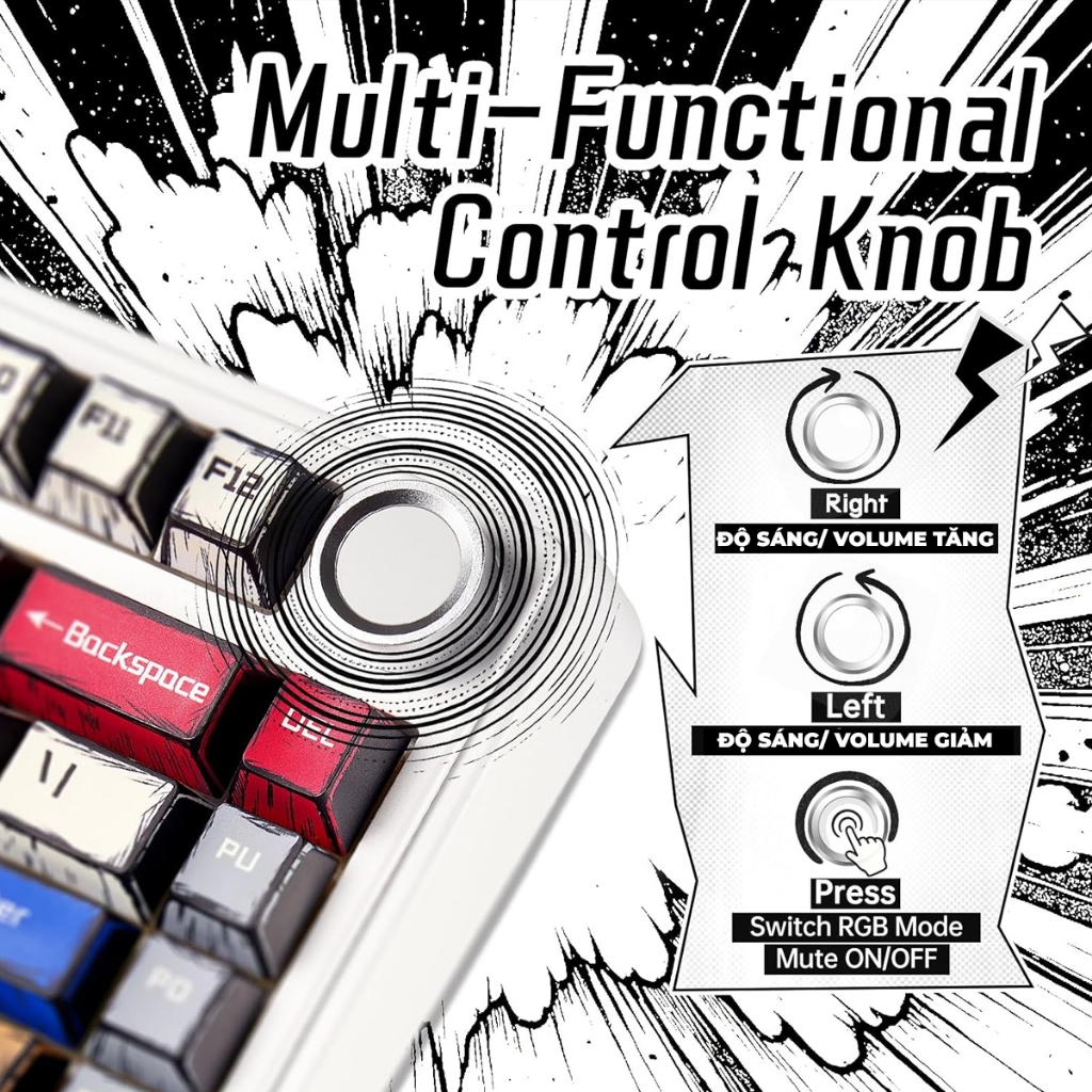 Bàn phím cơ AULA 3 Mode F75 Phiên Bản Màu Comic Gundam Không Dây Hotswap Bluetooth 5.1USB 2.4G Có Núm Vặn Đa Năng | BigBuy360 - bigbuy360.vn