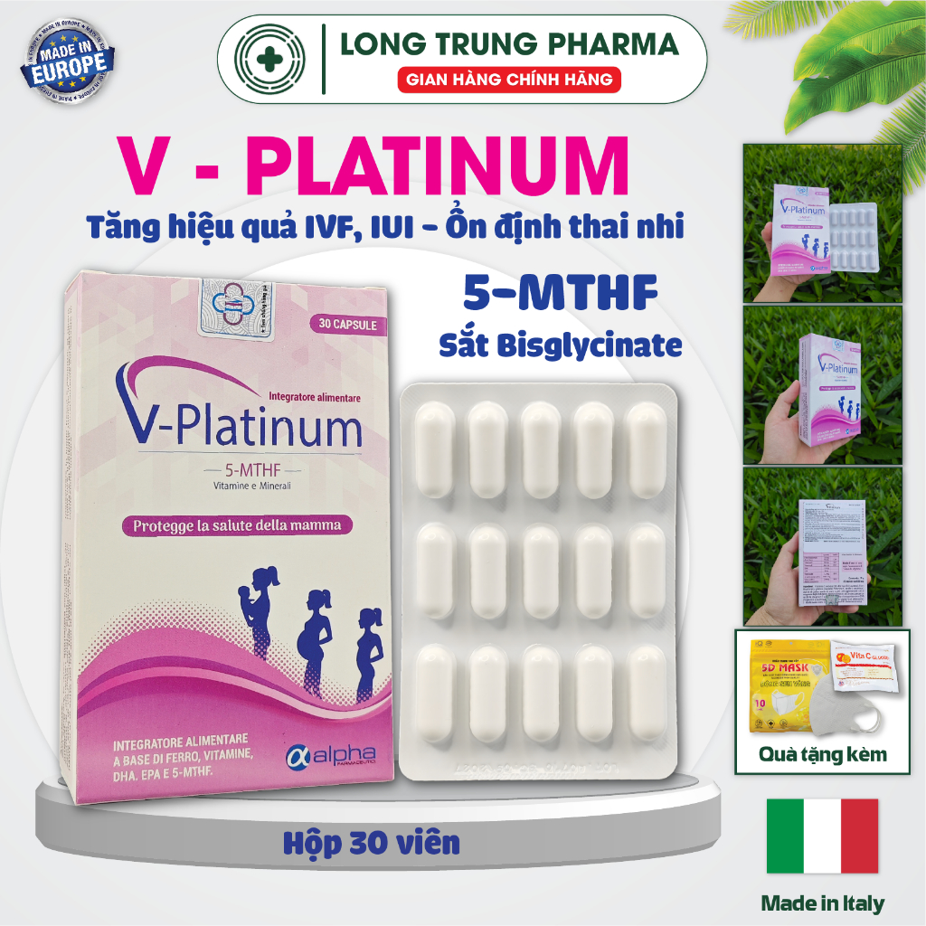 V Platinum Bổ Sung 5 MTHF, Sắt Bisglycinate Tăng Khả Năng Thụ Thai, Giảm Nguy Cơ Dị Tật Thai Nhi 30v