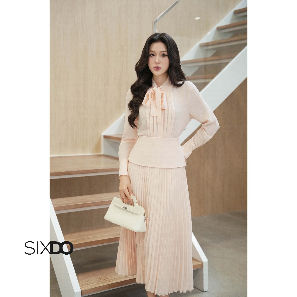 Chân váy midi xếp ly xòe SIXDO (Light Orange Woven Flared Skirt)