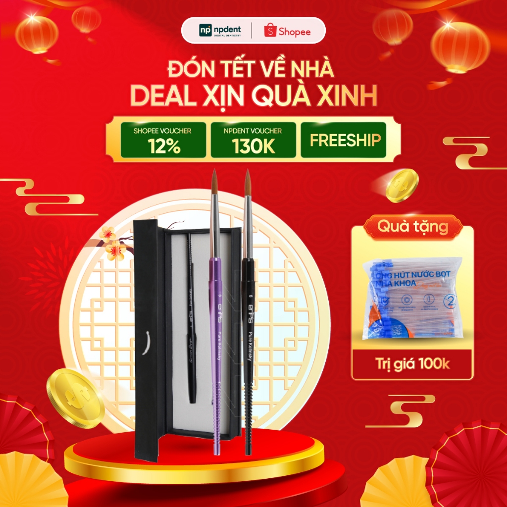 Cọ đắp sứ Enpis NPDENT công nghệ bảo vệ sứ tiên tiến, đầu bút từ lông chồn Kolinsky cao cấp và 2 đầu