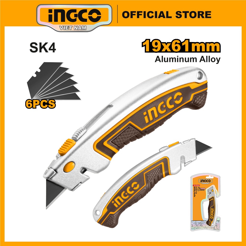 Dao rọc giấy cao cấp INGCO HUK6128 | INGCO HUK615 dao thân hợp kim kẽm dài 19x61mm lưỡi SK4