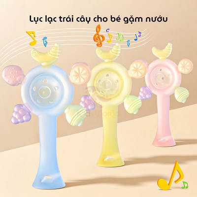 Đồ chơi gặm nướu hình trái cây cho bé, Lục lạc cầm silicone siêu mềm KidsWorld phát triển nghe nhìn