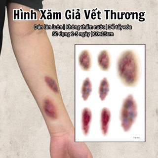 Hình Xăm Dán Giả Vết Thương, Vết Bầm Tím - Dễ Dán, Không Thấm Nước, Dễ Dàng Tẩy Xóa