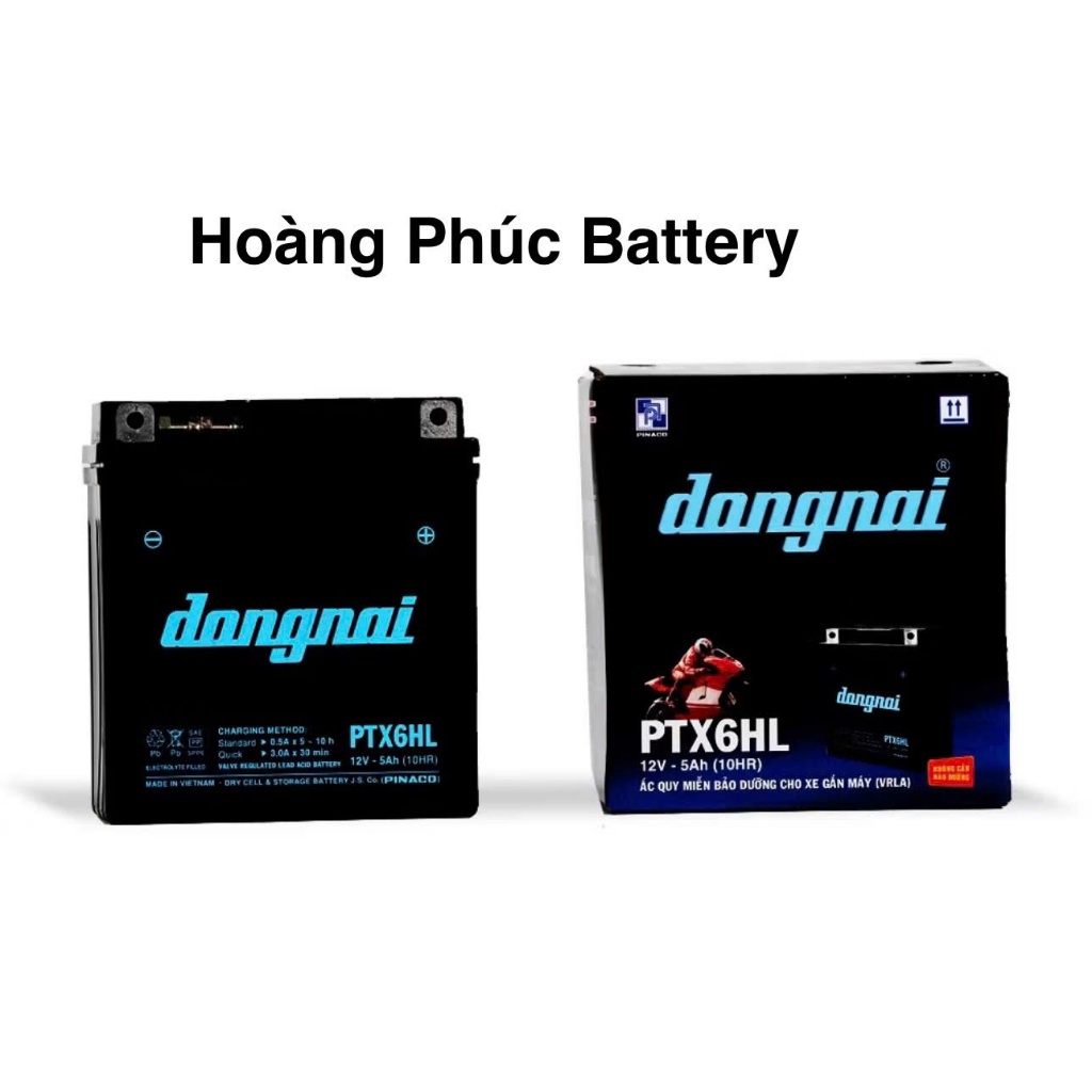 Bình acquy xe máy khô miễn bảo dưỡng Đồng Nai PTX6HL | 12V - 5Ah, bình ắc quy xe máy honda 12v.