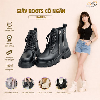 Giày Bốt Nữ Martin Cổ Ngắn Da Mềm Đế Tăng Chiều Cao Thiết Kế Trẻ Trung Phù Hợp Mọi Phong Cách