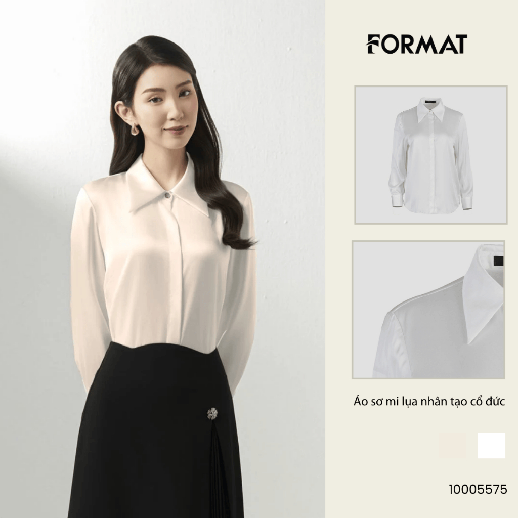 [ONLINE] Áo sơ mi lụa nữ Format 10005575  nhân tạo cổ đức