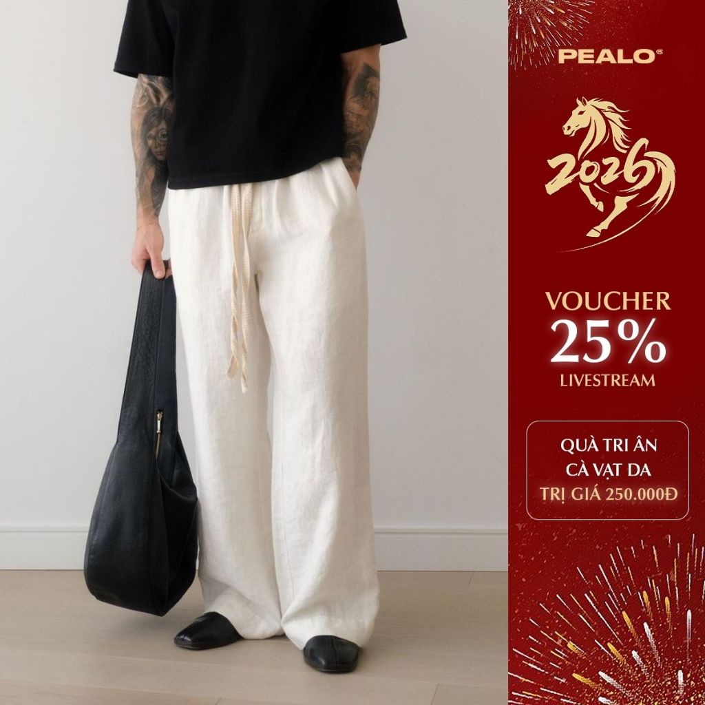 Quần suông ống rộng nam nữ PEALO chất liệu linen thời trang cao cấp