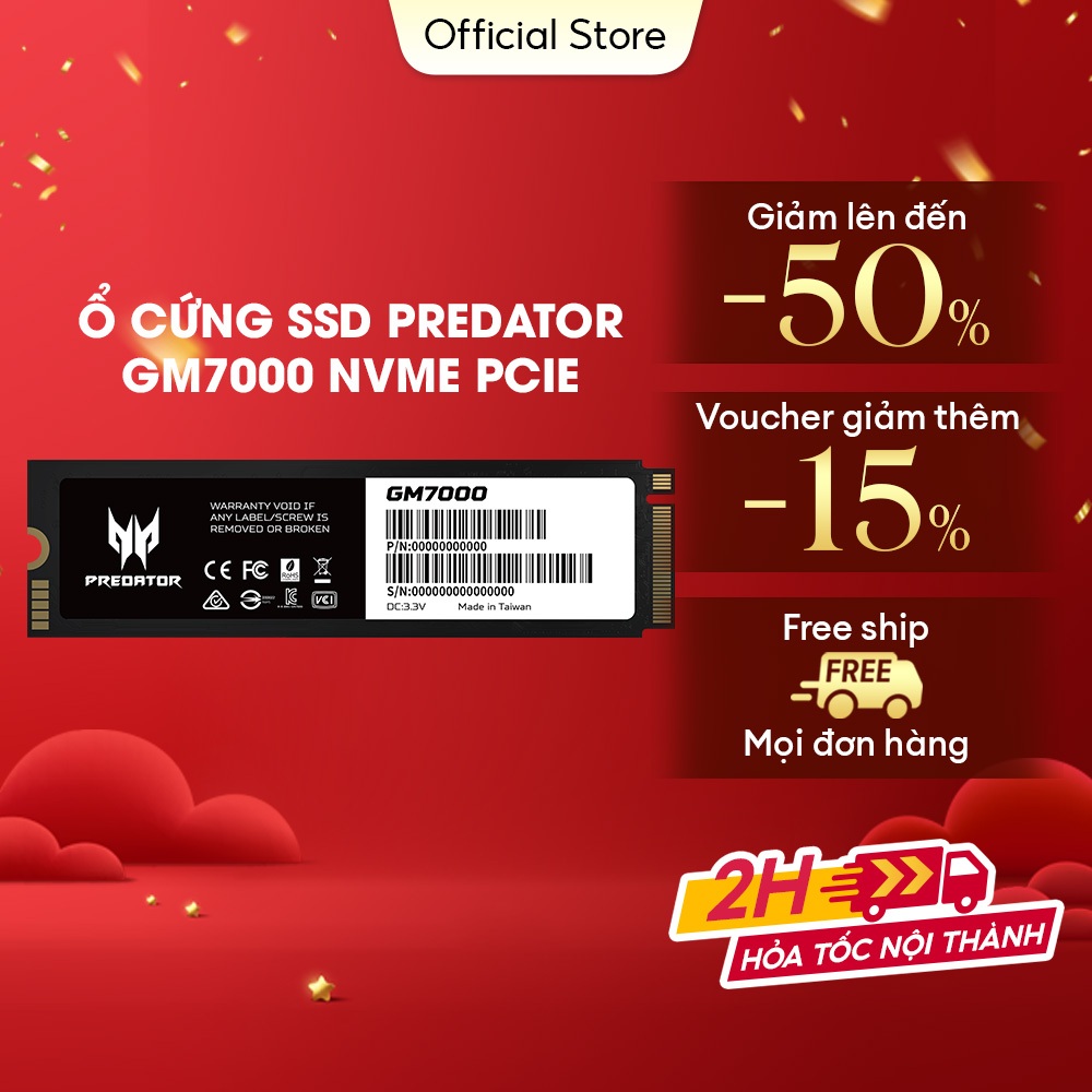 Ổ cứng SSD Predator GM7000 4TB NVMe PCIe Gen4 Gaming Tốc độ đọc 7400 MB/s - Bảo hành 5 năm