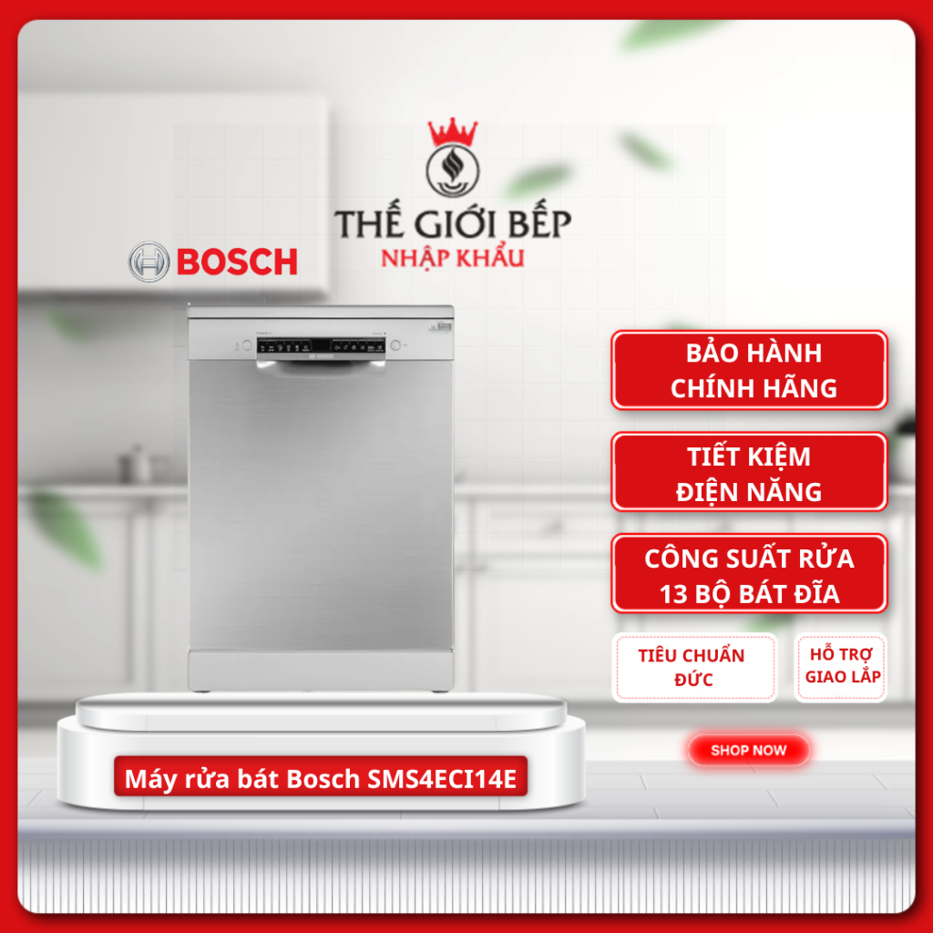 Máy Rửa Chén Độc Lập Bosch SMS4ECI14E – 14 Bộ Châu Âu, Rửa Nhanh, Tiết Kiệm Nước