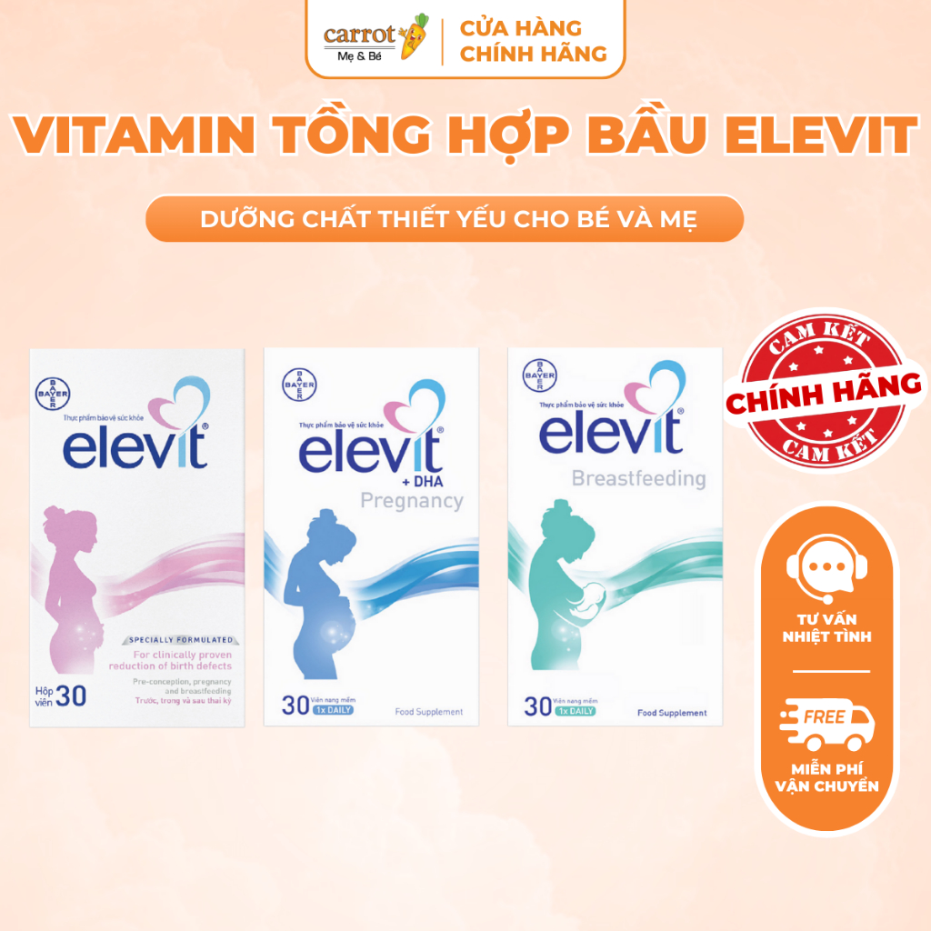 Vitamin Tổng Hợp Elevit Bầu Bổ Sung DHA Và Chất Dinh Dưỡng Cho Phụ Nữ Trước Trong Thai Kỳ 30 Viên