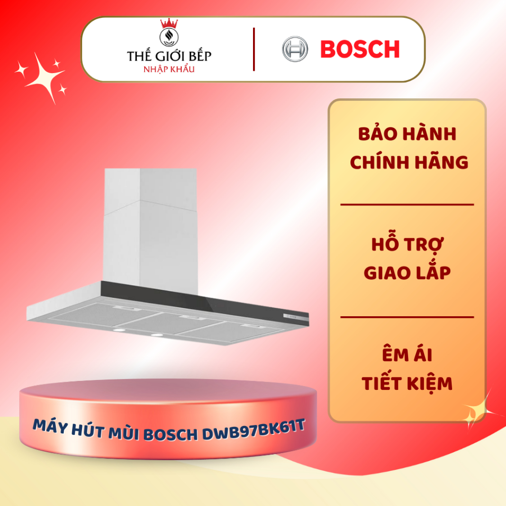 Máy hút mùi áp tường Bosch DWB97BK61T - Công Suất Lớn, Điều Khiển Cảm Ứng Tiện Lợi