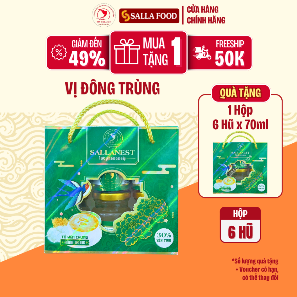 [MUA 1 TẶNG 1] HỘP QUÀ TẶNG Yến sào Sallanest 30% chọn vị - 2 Hộp Tiết Kiệm x 6 hũ x 70ml
