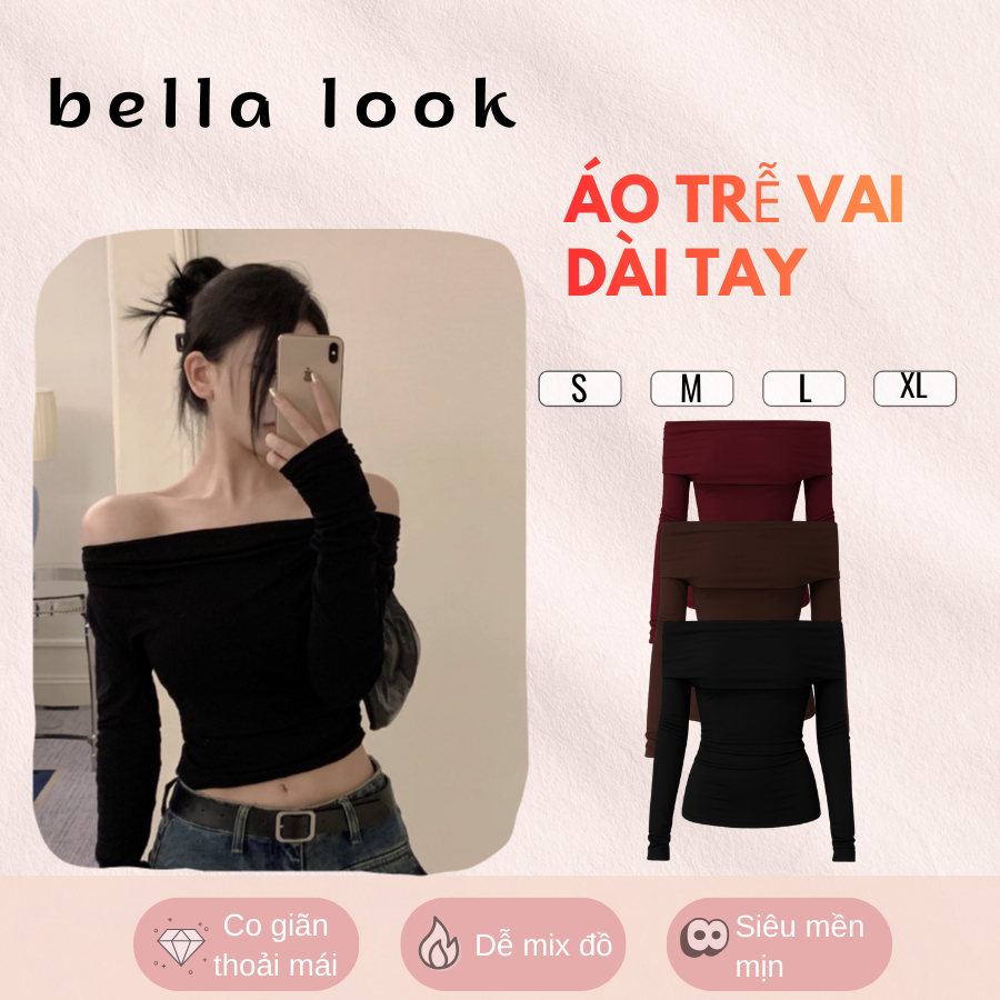 Áo Thun Trễ Vai Dài Tay Chất Thun Bozip Mềm Min BELLA LOOK-693