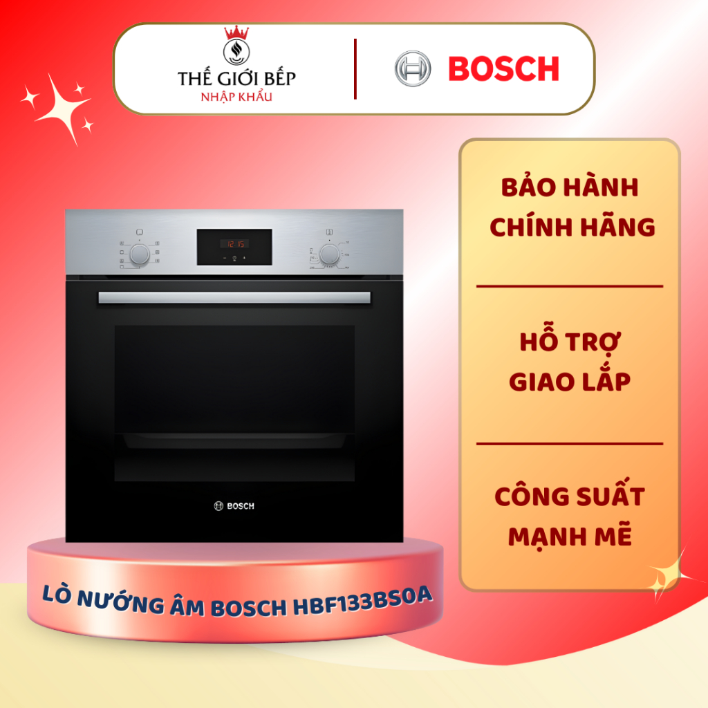 Lò nướng Bosch HBF133BS0A - Công Suất 3300W, Vệ Sinh Thủy Phân, Khóa Trẻ Em