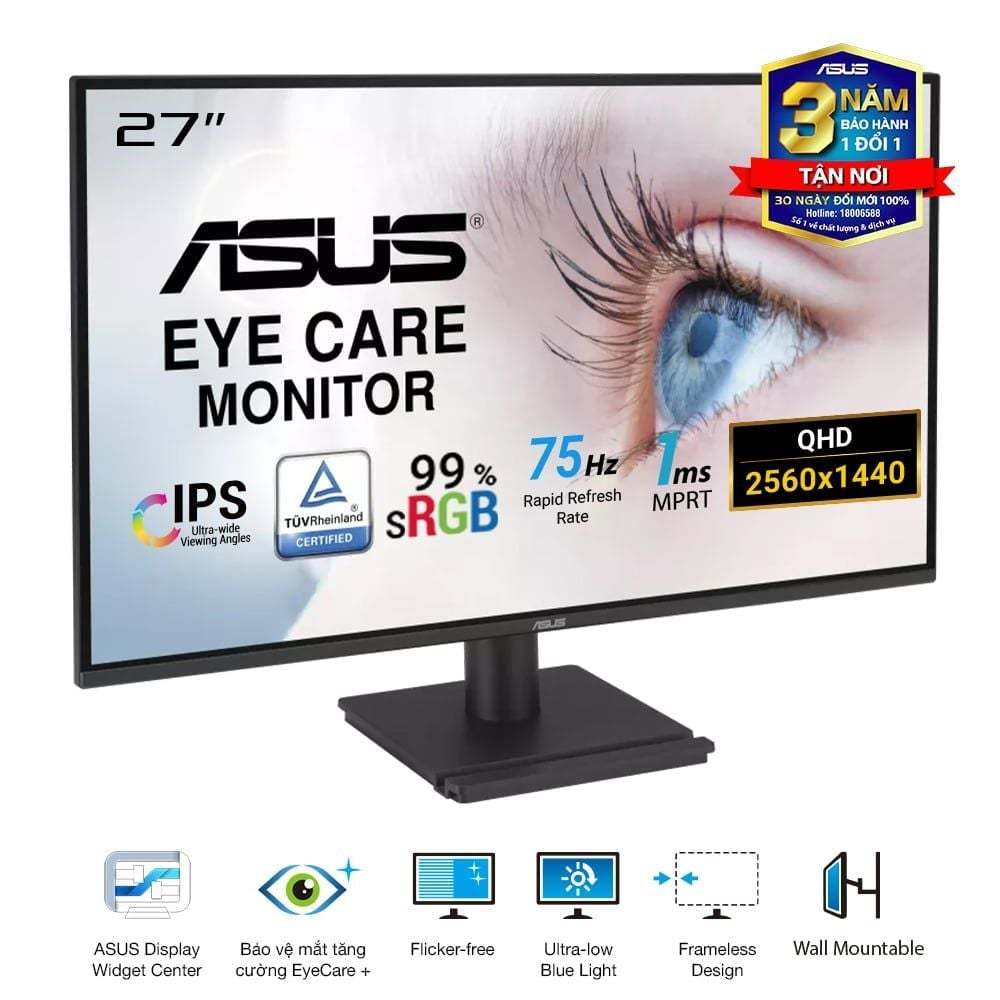 Màn hình văn phòng ASUS VA27AQ 27 inch IPS 2K QHD 75Hz