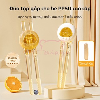 (Tặng Hộp) Đũa Tập gắp PPSU Cho bé,Đũa tập ăn 3 giai đoạn cao cấp an toàn, chống trượt MinGO
