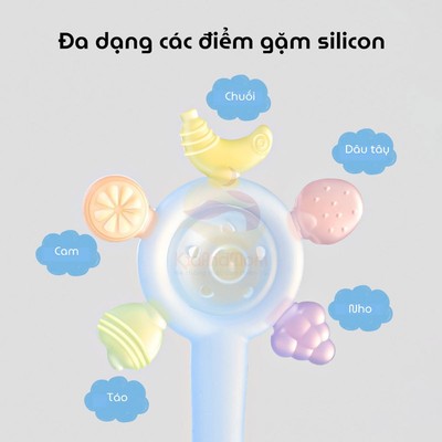 Đồ chơi Lục lạc gặm nướu hình trái cây KidAndMom, Xúc Xắc Gặm Nướu Silicone Phát triển Nghe Nhìn