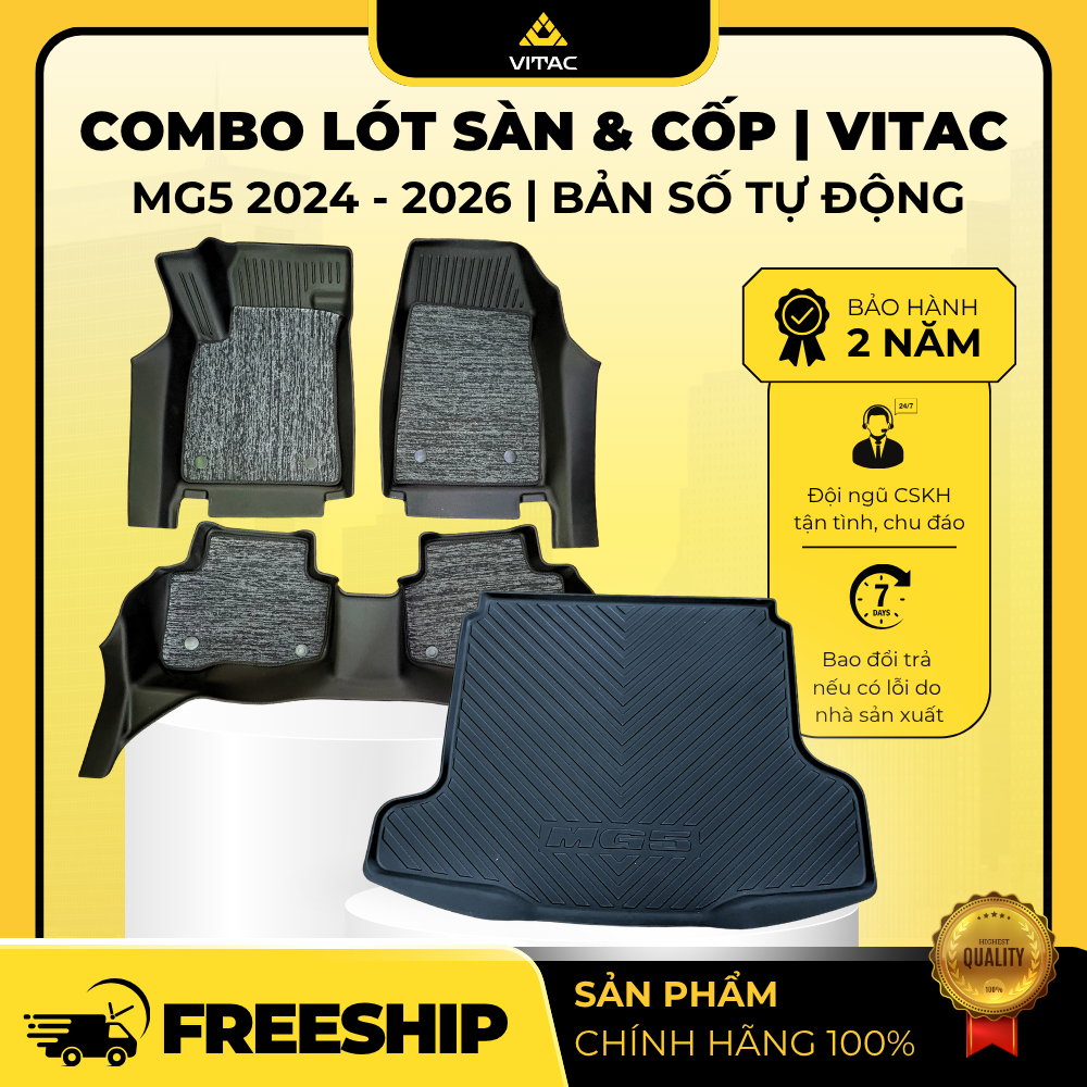 Freeship_COMBO Thảm lót sàn có rối, lót cốp tràn viền 5D MG MG5 2024-2026 (8 tấm)_Vitac Brand