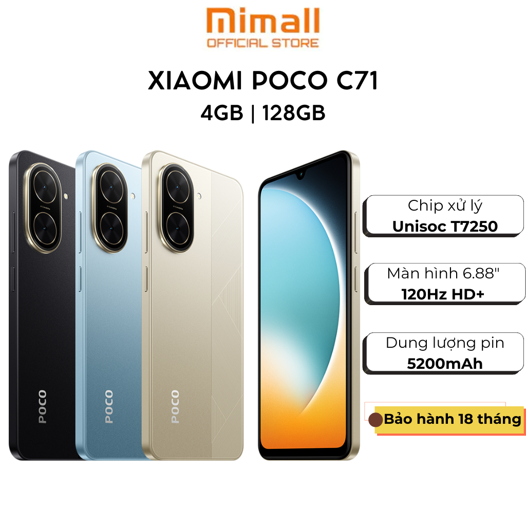 Điện thoại Xiaomi POCO C71 (4GB|128GB) | Pin 5200mAh | Màn 6.88" | Hàng chính hãng | Bảo hành 18T