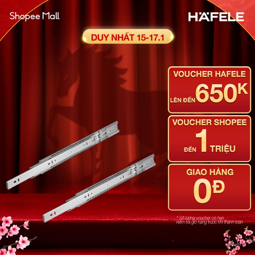 Cặp Thanh Ray Bi 3 Tầng Giảm Chấn Hafele