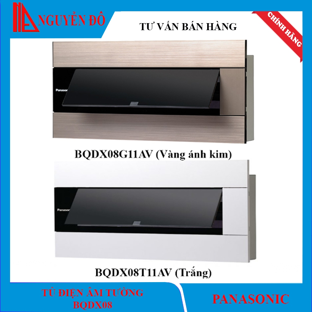 Tủ điện âm tường Panasonic 8 đường BQDX08T11AV/ BQDX08G11AV , có 2 màu-màu vàng ánh kim / trắng, an 