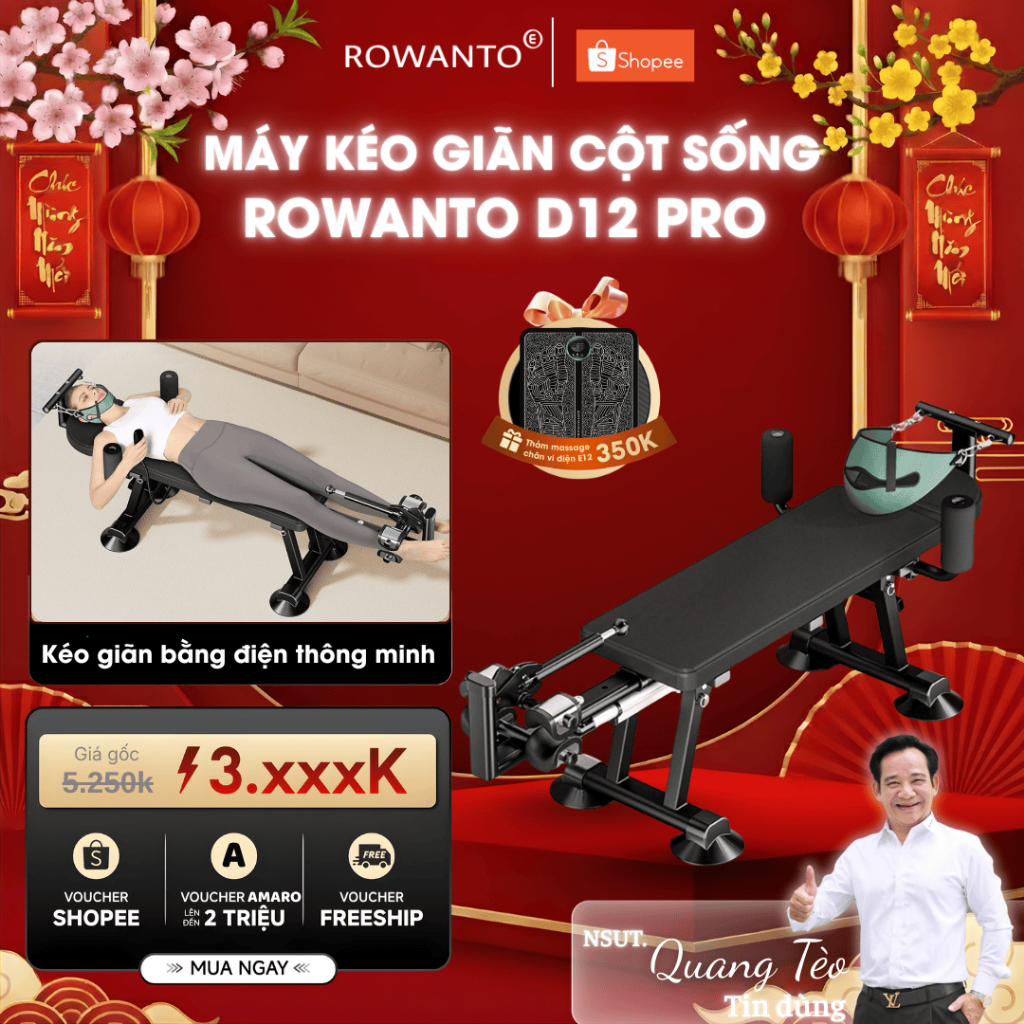 Máy kéo giãn Rowanto Smart Control D12 Pro Hỗ Trợ Tình Trạng Đau Cột Sống, Thoát Vị An Toàn Tại Nhà